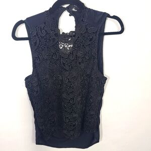 VTG Jonquil‎ Diane Samandi Black Silky Lace Top Cami Tank Women's Size Large L